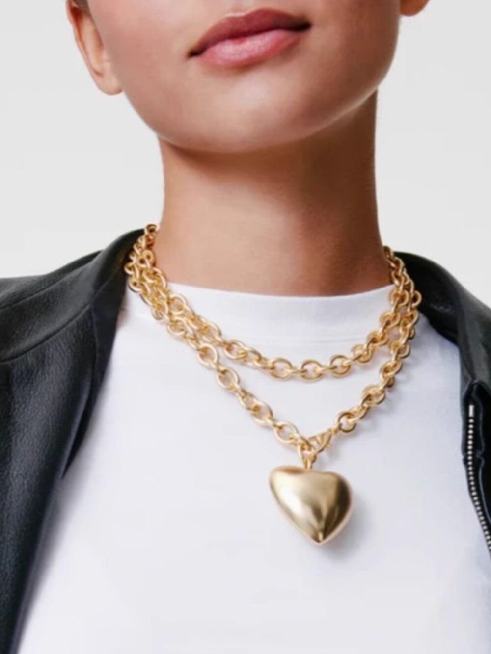 1Zara Solid Steel Heart or Ball & Chain Pendant Oval Link Necklace Women’s Men’s